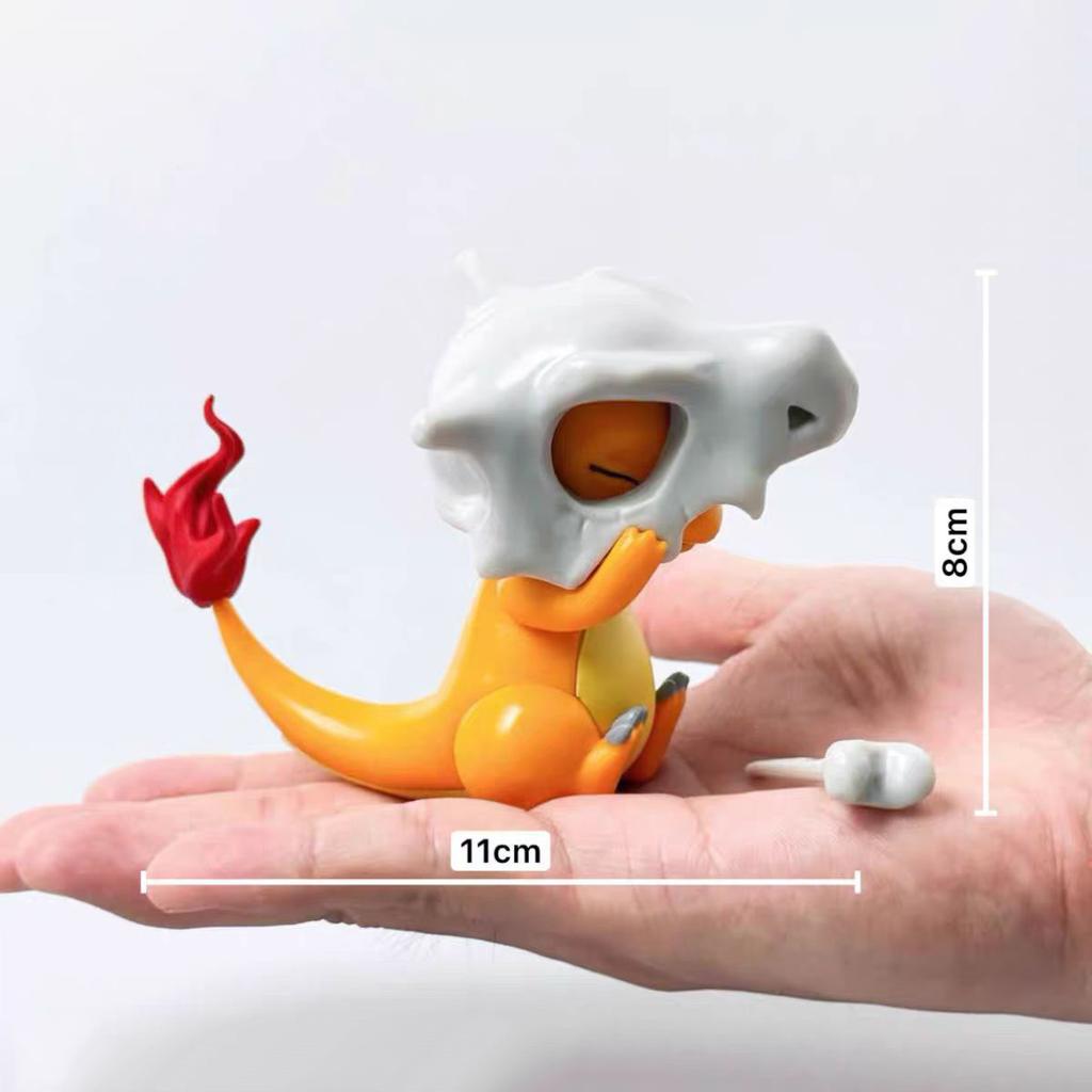 8cm Cartoon Charmander Model Wear A Cubone Helmet Anime Figure Pokemon GK Boy Collection Desktop Decoration Ornament Toy Gift