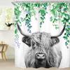 Tenda da Doccia Mucca delle Highlands, Ritratto di Toro Rustico Animale da Fattoria Tessuto Grigio Bianco Arredo Bagno Con 12 Ganci, 1 Pezzo