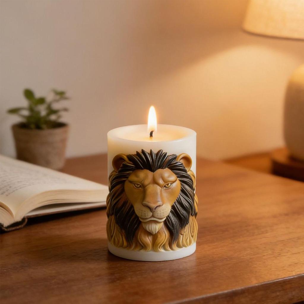 Lion Shaped Candle Mold Lion Relief Cylindrical Silicone Candle Mold Non Stick Epoxy Resin Flexible Pillar Craft Supplies
