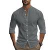 Men S Hawaiian Style Cotton Linen Blend Stand Collar Long Sleeve Casual Shirt