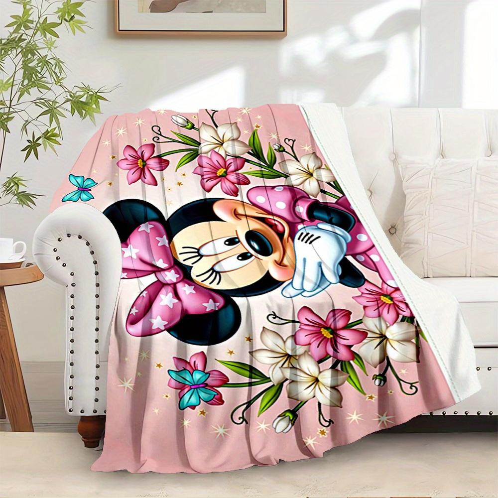

1 pc Flannel Minnie Mouse Floral Bedding Throw Blanket Sofa Cover Gift Home Decorative Lightweight Soft Warm Throws for Couch Living Room Be 130x150cm