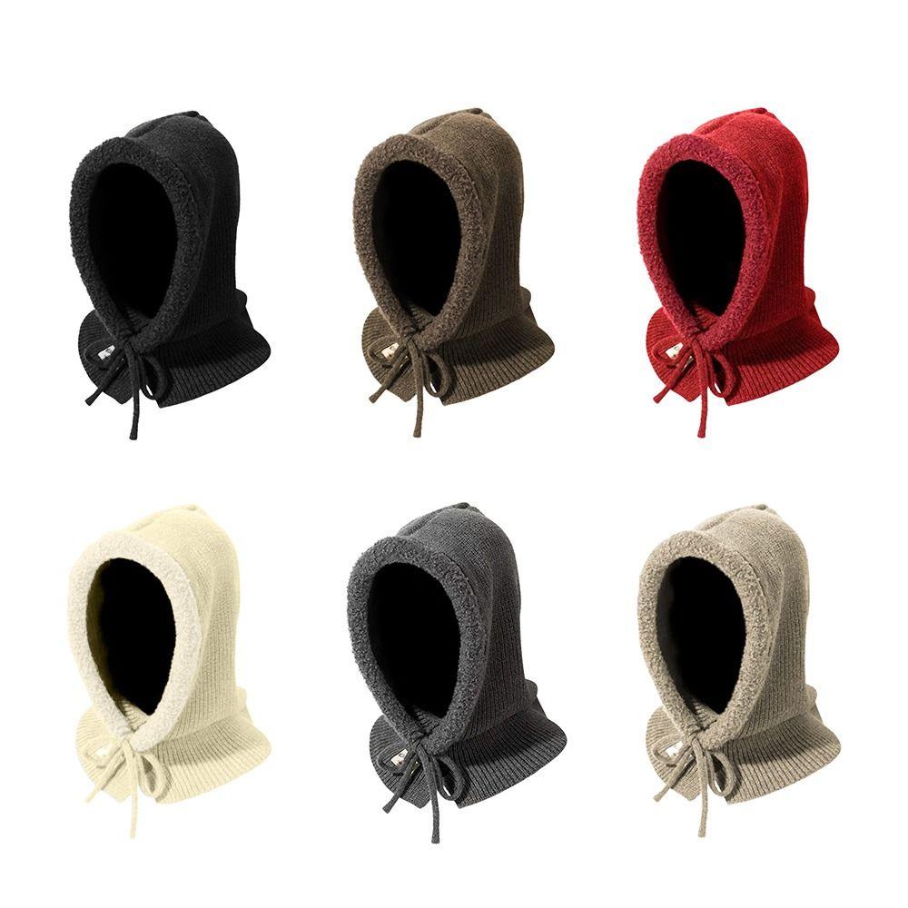 New Balaclava Hat Neck Protection Windproof Knitted Hat Button Design Warm Lace-up Hat Autumn Winter