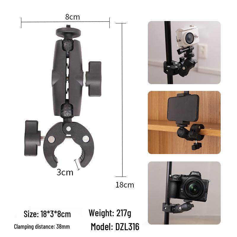 Dual-Headed Universal Action Camera Handlebar Mount Clamp for Motorcycles