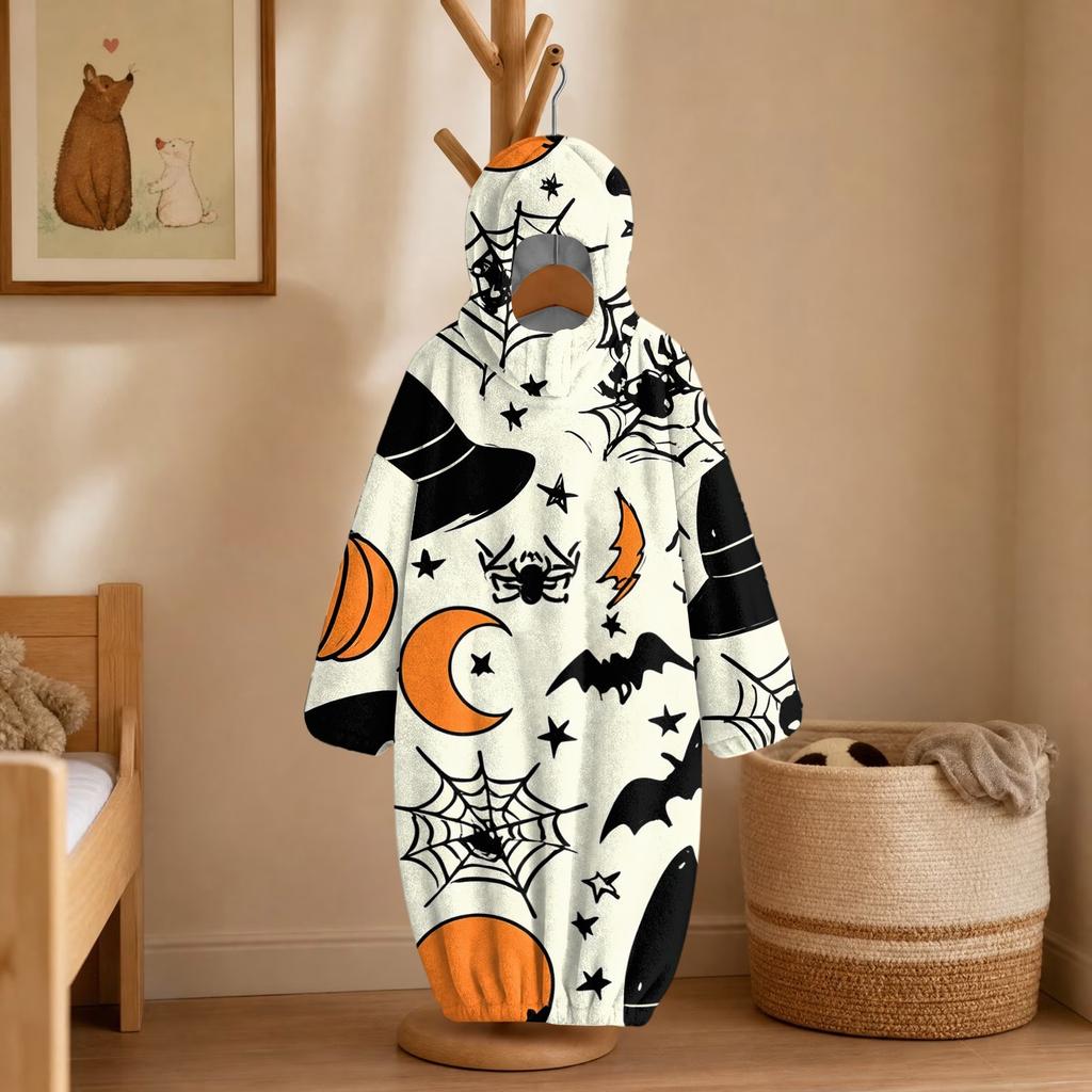 Kids Halloween Printed Flannel Romper Pajama Set for Fun Holiday Sleepwear