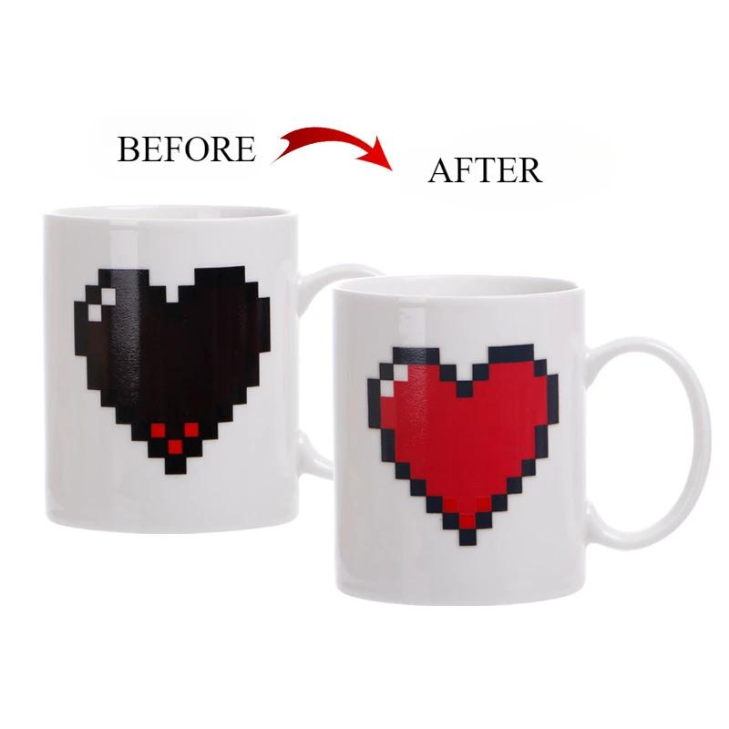 350ml Peach Heart Color Changing Ceramic Cup Creative Novelty Magic Tea Milk Coffee Mug Valentine's Day Gifts Love Girl Friend