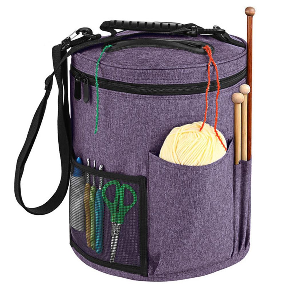 

New Knitting Tool Storage Bag Yarn Crochet Organizer Tote Bag Large Capacity Portable with Front Yarn Needles Hooks Pocket XL фіолетовий