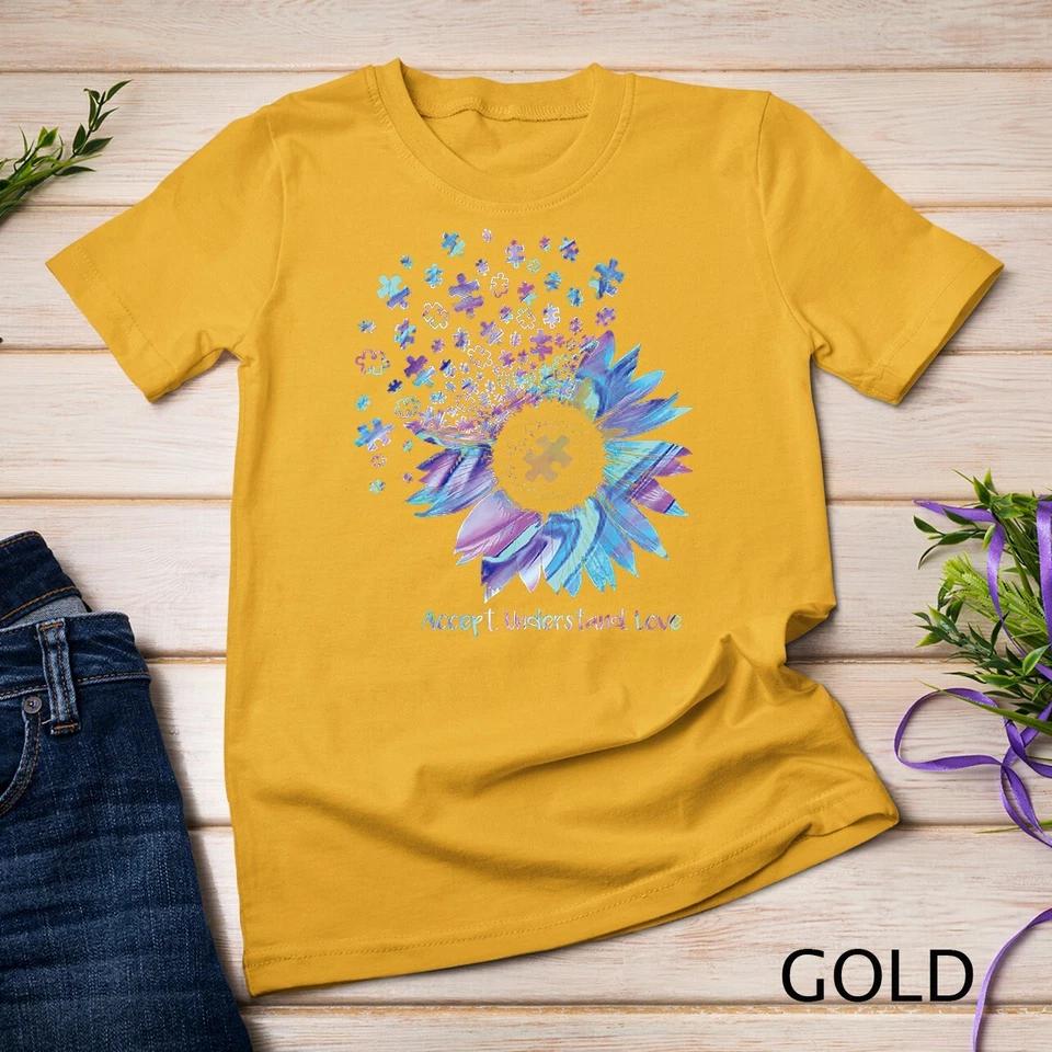 Accept Understand Love Sunflower Autism Awareness T-Shirt Unisex T-shirt 2 M