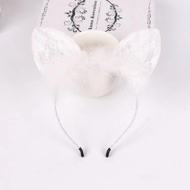 Koreanischer Stil Niedliche Katzenohren Spitze Plüsch Stirnband - Catwoman Weihnachtsfeier Accessoire