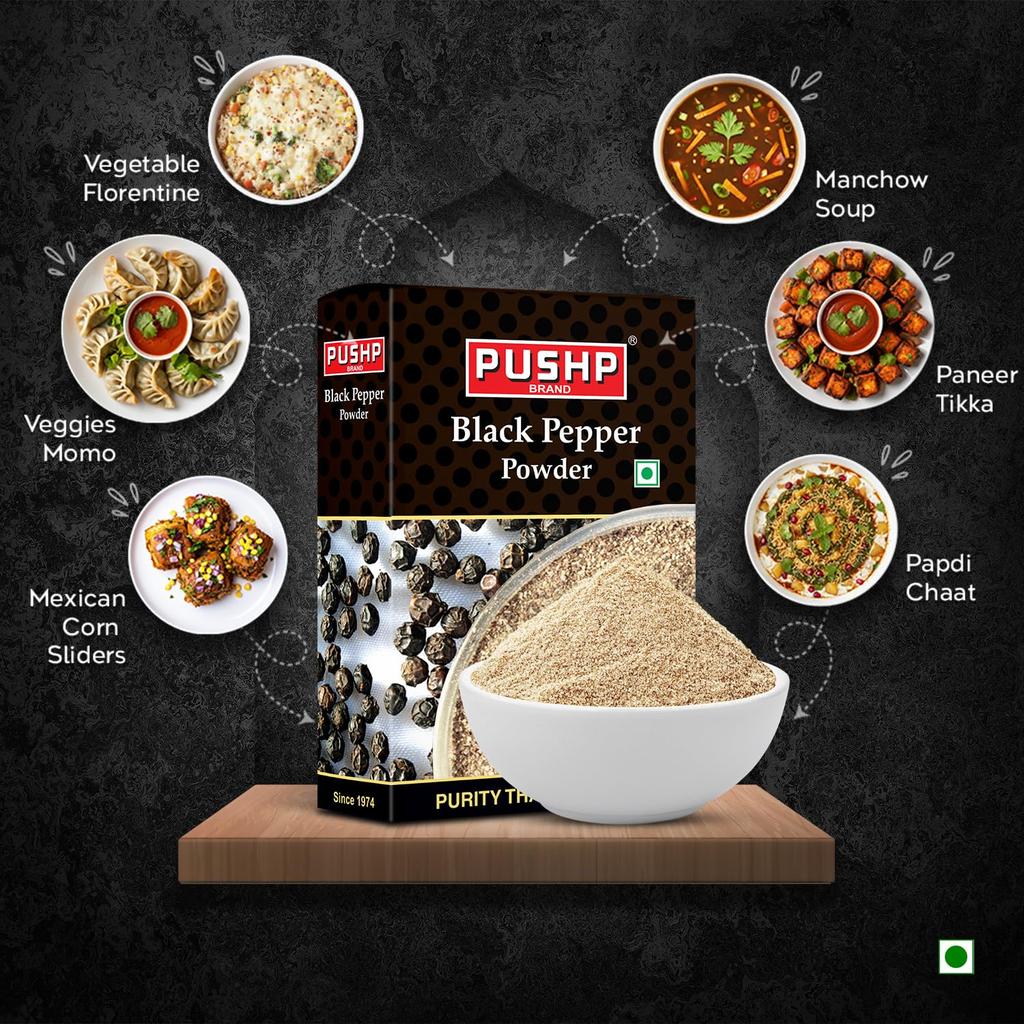 Pushp Premium Black Pepper Powder 100g Pack Of 10 Pure Natural Kali Mirch For Authentic Indian Cooking Soups And Gravies