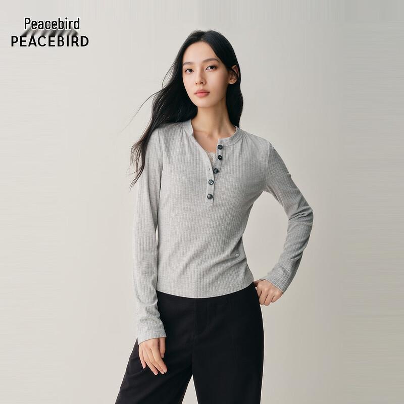 PEACEBIRD Women s Henley Long Sleeve T-Shirt S