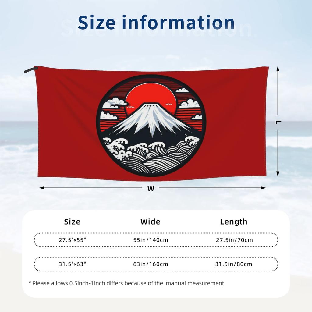 Mount Fuji and The Great Wave off Kanagawa Beach Towel Soft Microfiber Quick Dry Absorbent Quick Towels For Bath