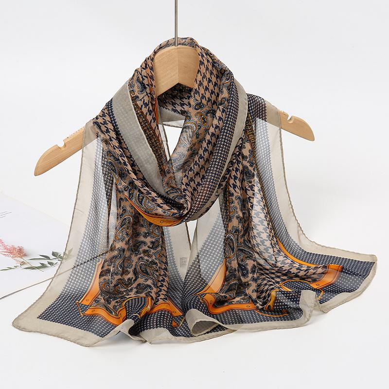 Print Chiffon Scarf Shawl Women Sunscreen Silk Scarf Turban Long Wrap Beach Travel Outdoor Accessories Trendy Headband