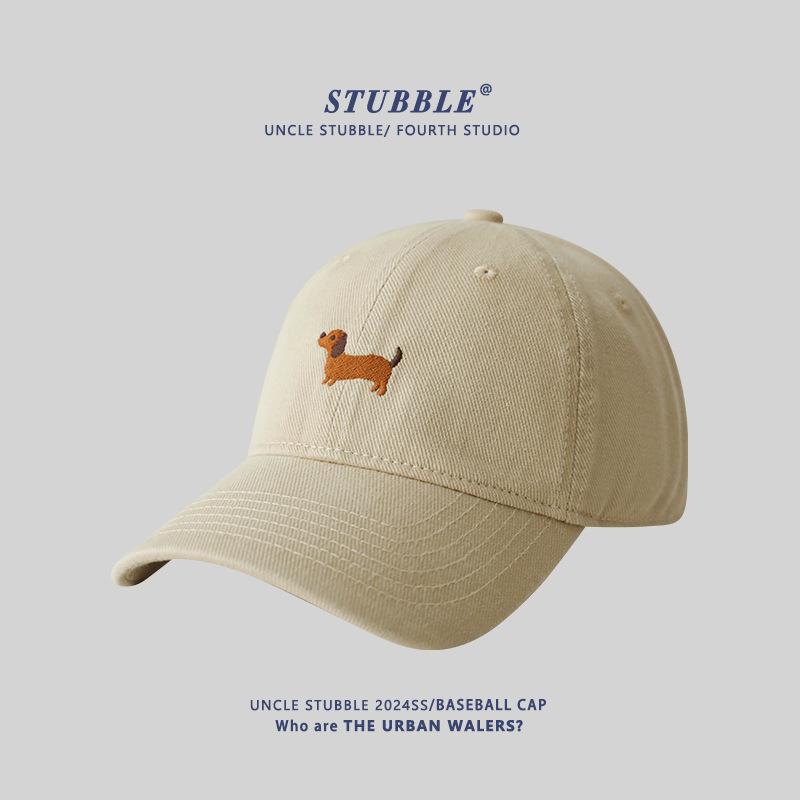 Unisex Original Design Embroidered Sausage Dog Baseball Cap Korean Style Versatile Wide Brim Face Revealing Duckling Tongue Hat