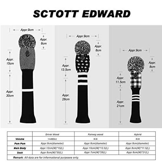 Scott Edward knit golf head cover 4-piece set handmade suitable drivers fairway woods includes long neck Pom-Pom club available variety colors.