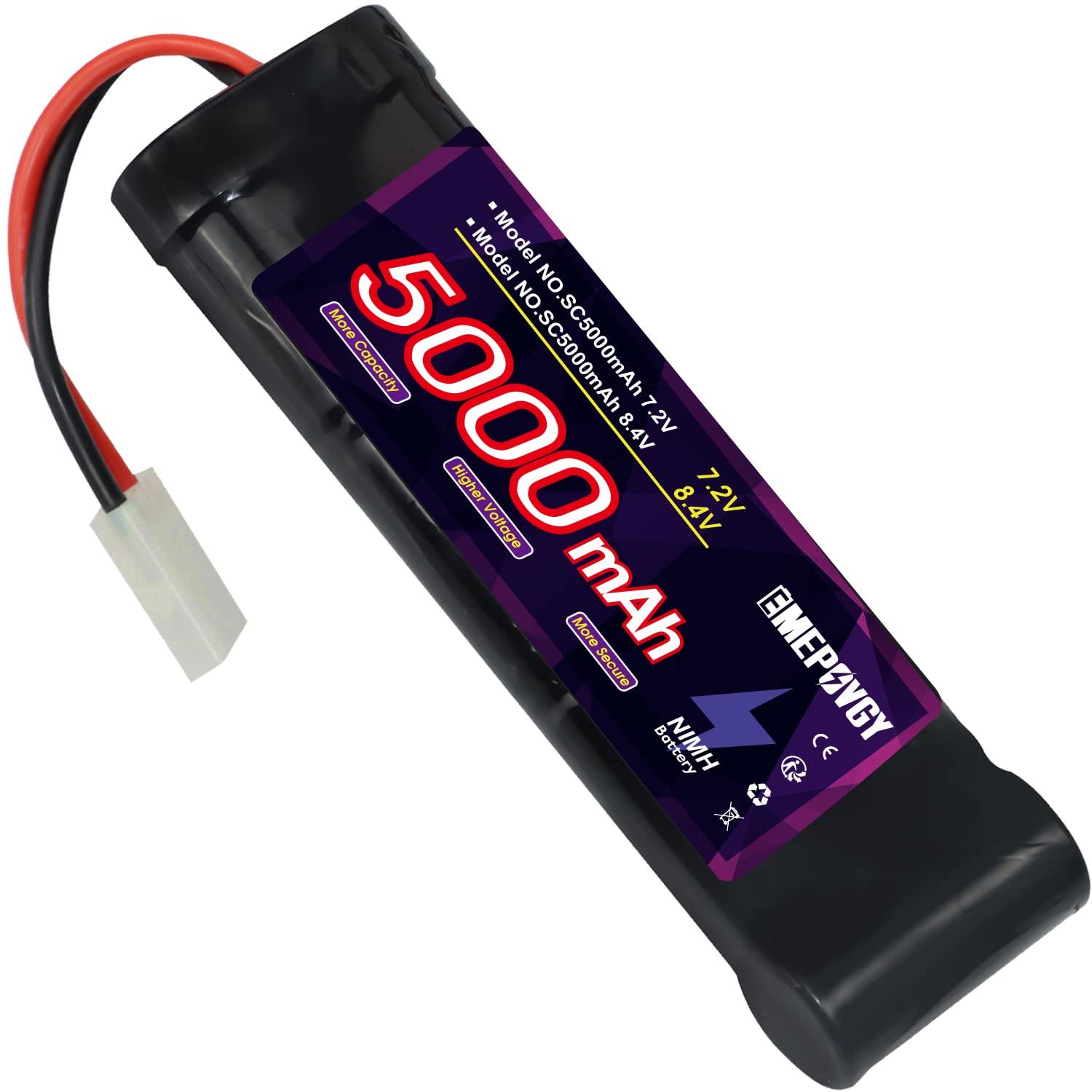 

8.4V NiMH 5000mAh великої ємності NiMH радіокерування з роз ємом Tamiya. Підходить для багатьох типів RC автомобілівRC вантажівок [сертифіковано CE, RoHS, MSDS, UN38.3]