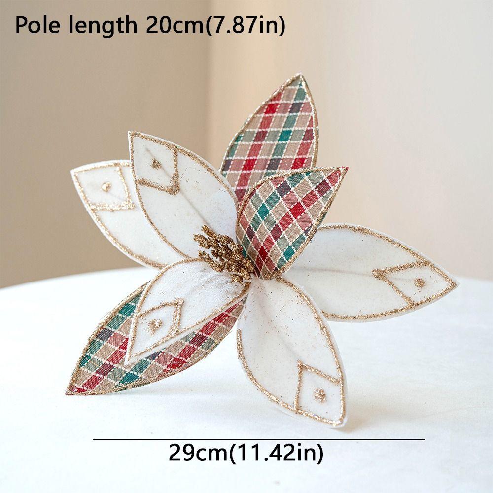 Handmade Velvet Poinsettia Pick Flocking Xmas Tree Flower Artificial Christmas Flower Photo Props
