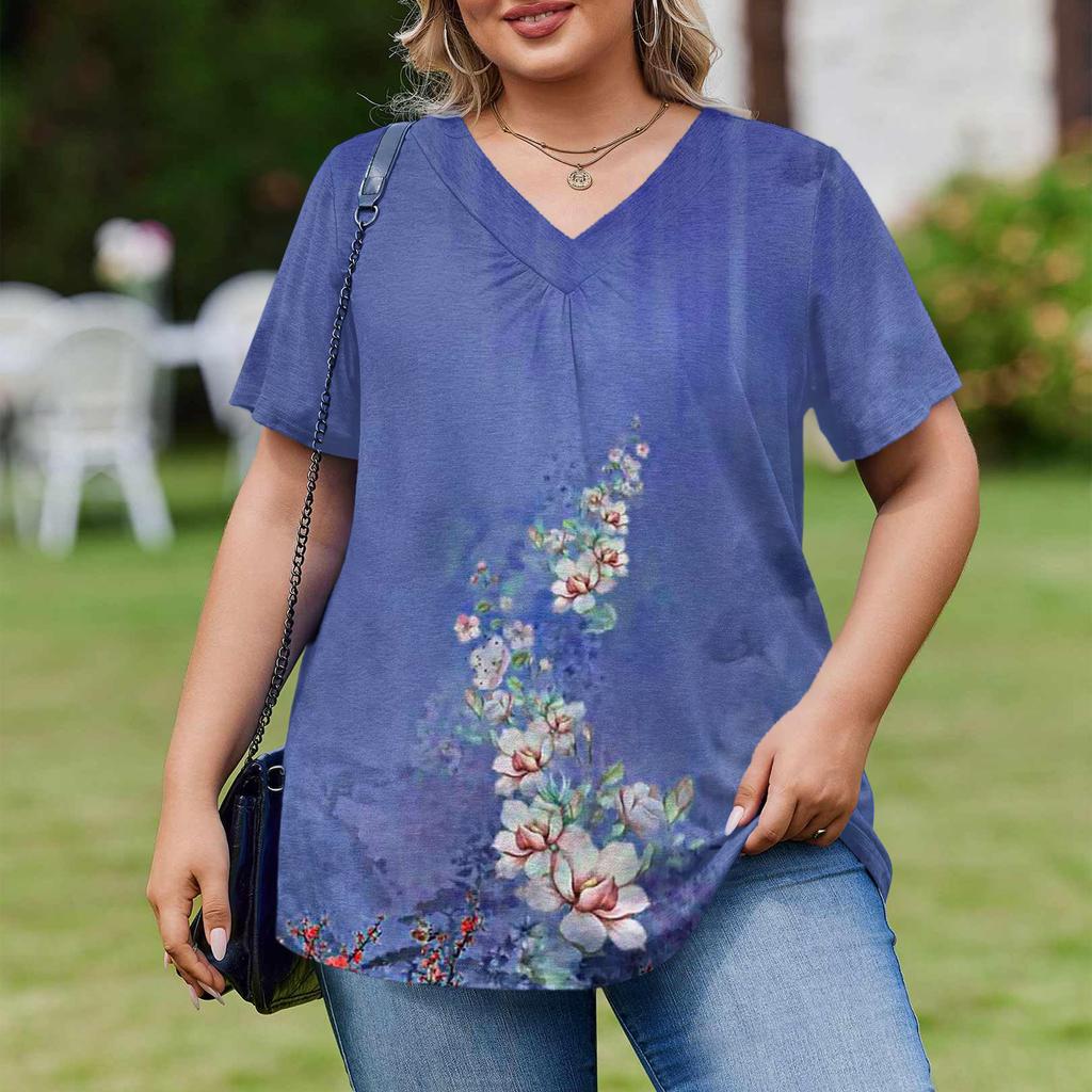 Modische Damen Übergröße Lässige Lockere Kurzarm Elegante V-Ausschnitt Bluse Für die Arbeit