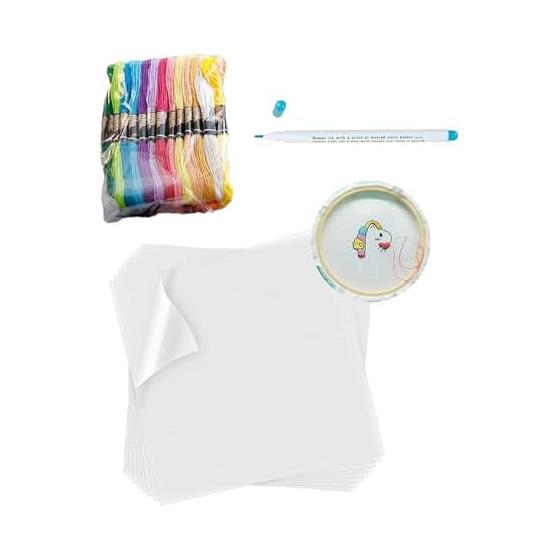 YIXINLYMY Water-soluble sheet for embroidery Embroidery thread Embroidery kit Chaco pen (50*50cm embroidery sheet*8 + embroidery thread*24 + Chaco