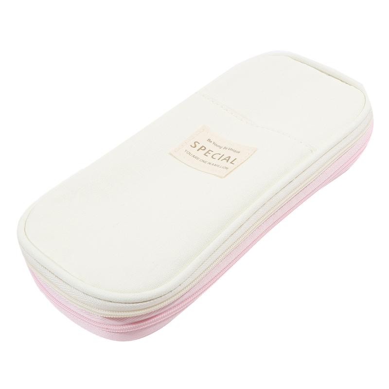 Cute Canvas Pencil Case Student Color Block Stationery Storage Bag Multifunctional Large Capacity Pen Bag Organizer Pouch