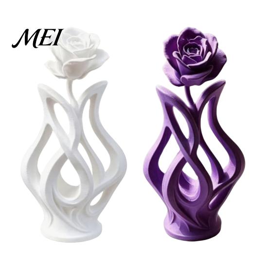 One-piece 3D Printed Vase Rose Sculpture, Hollow Floral Art Figurine with Matte Finish, Bookshelf Decor Piece Minimalist Desk for Living Room Entryway
