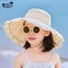 Children's Hat Summer Outdoor Travel Sunscreen Hat Hollow Breathable Straw Visor Lace Large Brim Bucket Hat