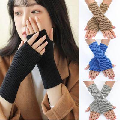 Lange fingerlose Handschuhe für Damen, gestrickte Fäustlinge, Handwärmer, Winter, warme Wolle, Strick-Halbfingerhandschuhe, Unisex-Armmanschette