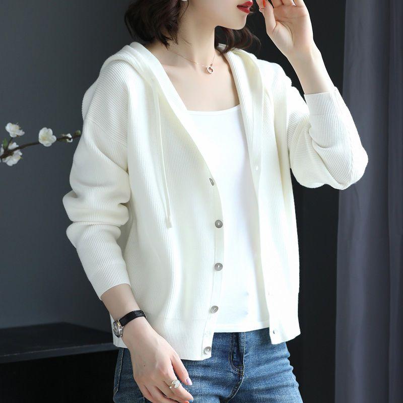 

Свитер для женщин, кардиган с капюшоном, модный свитер, женский свитер для отдыха, осень и зима S белый