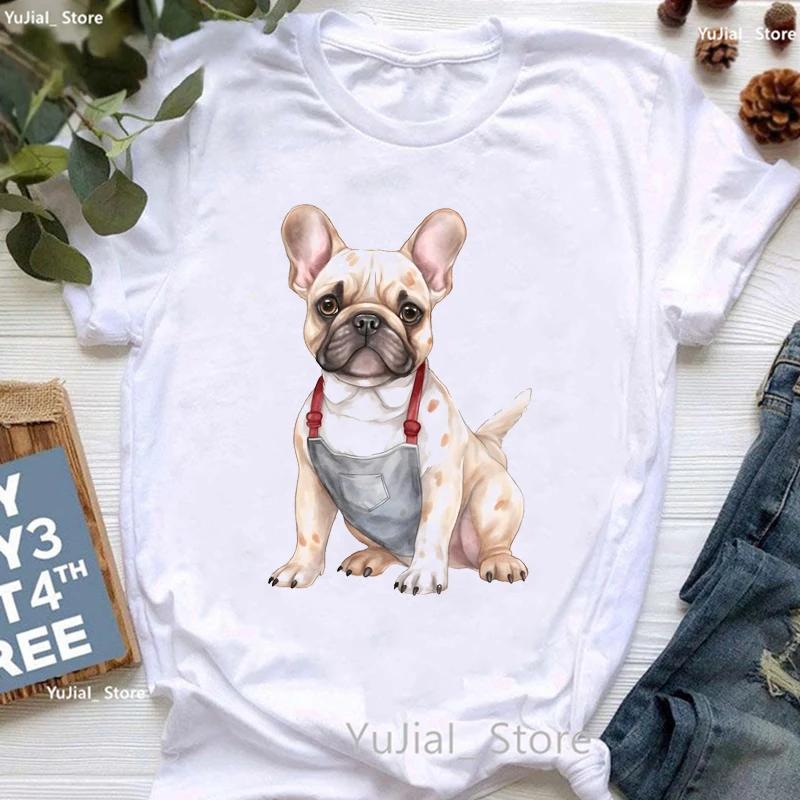 Unisex Cute French Bulldog Puppy Print T Shirt Girls Funny White Tshirt Women Harajuku Kawaii Dog Lover T-Shirt Female