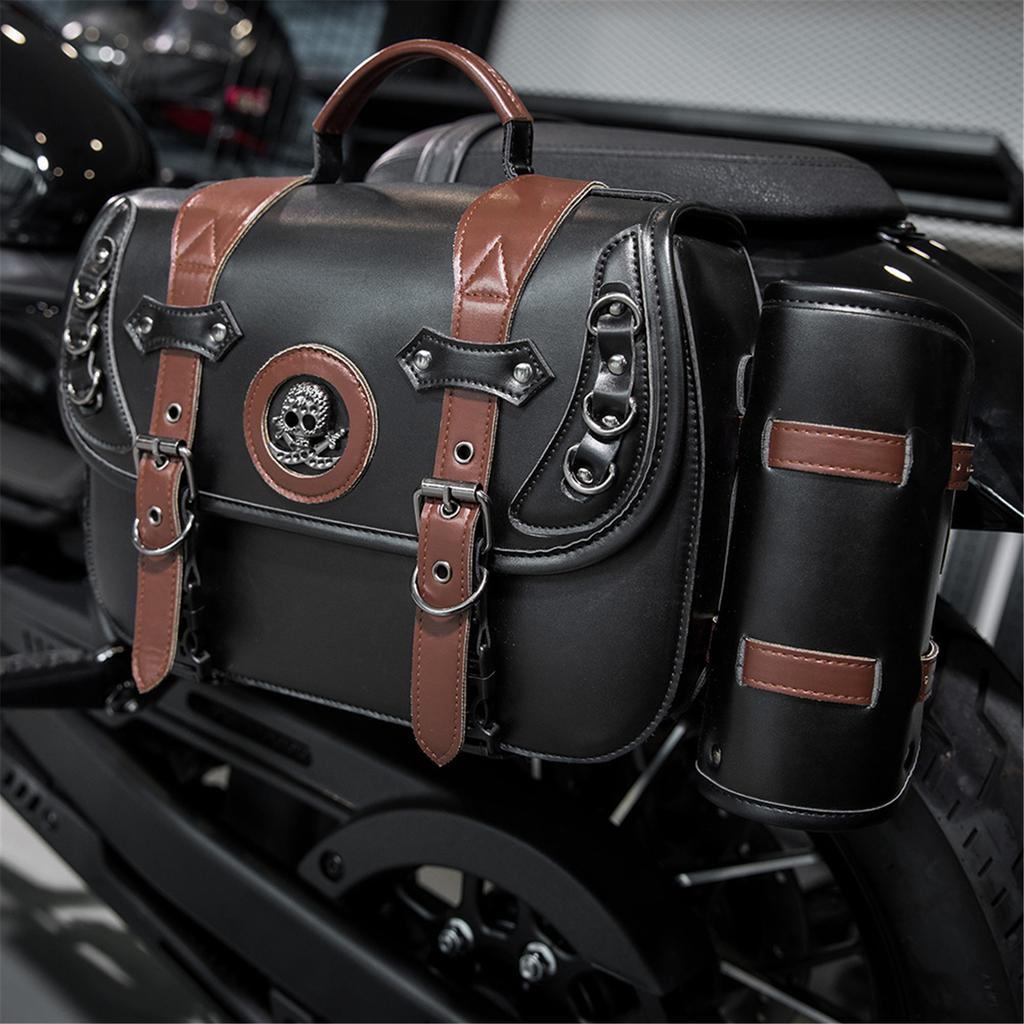Large Capacity Motorcycle Saddlebags PU Leather Waterproof Side Bag Vintage Style Side Bag for Bike  Enthusiasts