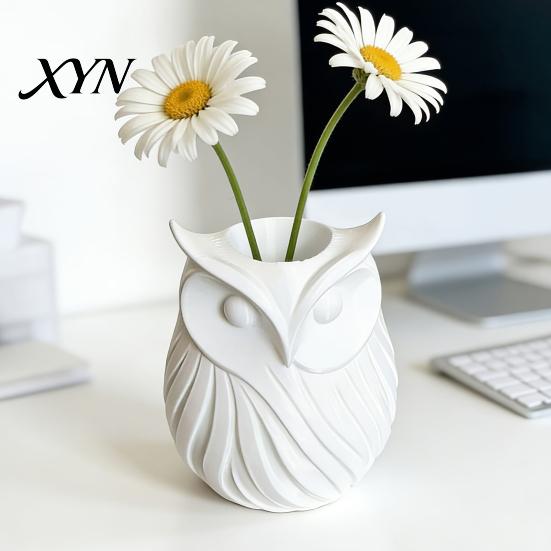 Pencil Holder 3D Printed Owl Pen Holder, 2 in 1 Flower Vase Desk Organizer, Cute Plastic Makeup Brush Home Office Decor Stationery Organizer