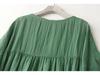 8973 Five-Sleeve Plus Size Gradient Cotton Linen Dress - Loose-Fit Early Autumn Style