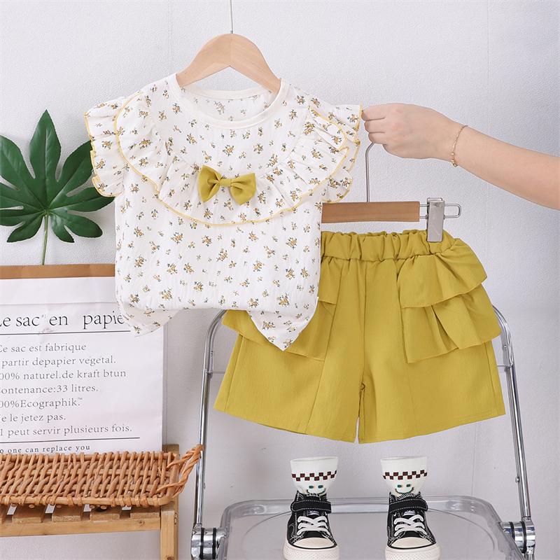 New Summer Baby Clothes Set Children Fashion Flower T-Shirt Shorts 2Pcs/Sets Kids Girls Clothing Toddler Casual Cotton Costume