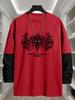 Mens Faux Layered Long Sleeve T Shirt, Casual Gallery Tops, Regular Fit for Art Errands Outdoor Stroll Commute Leisure Wear