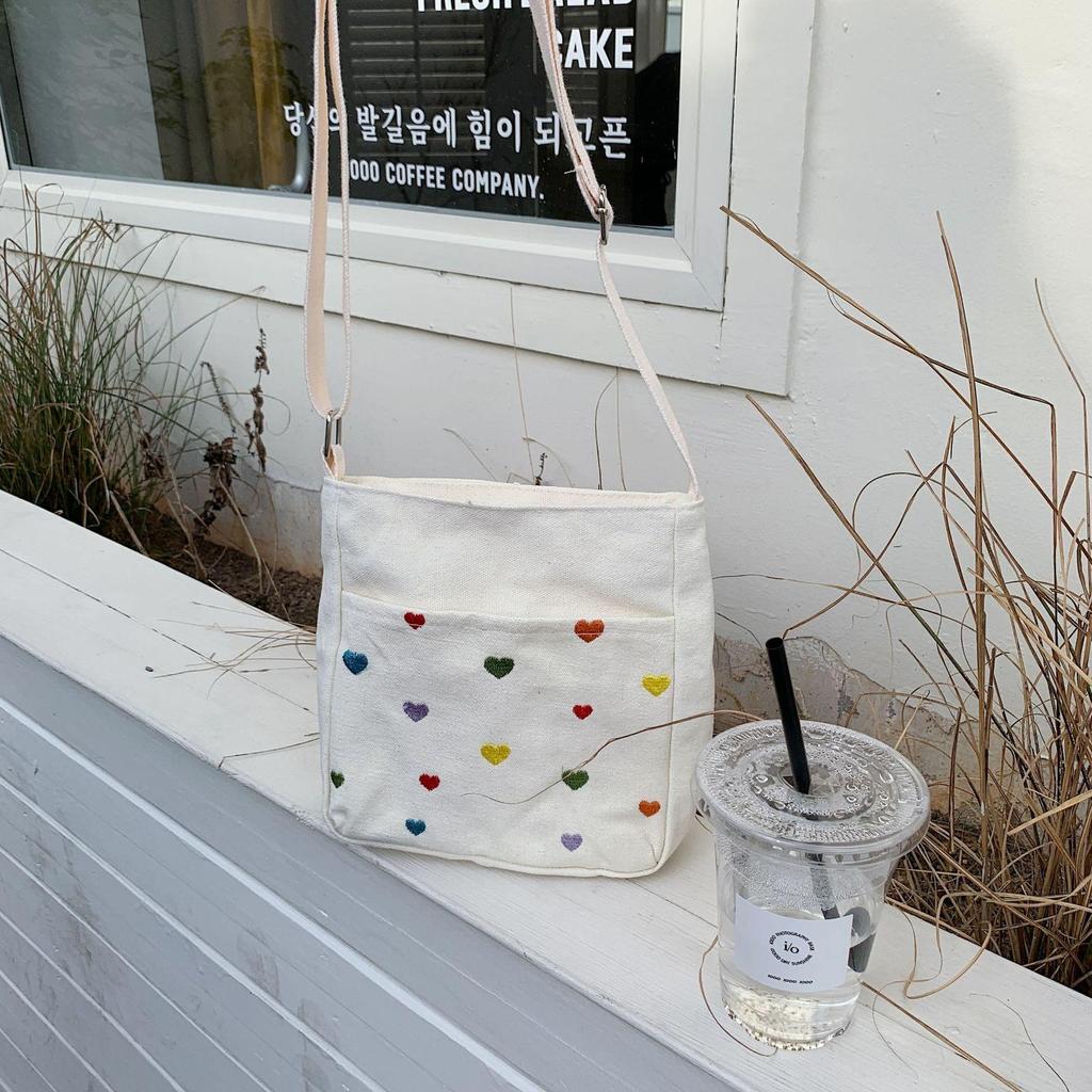 Women's Elegant Cute Smiley Face Slinkly Across Small Bag Female Student Mobile Canvas Bag