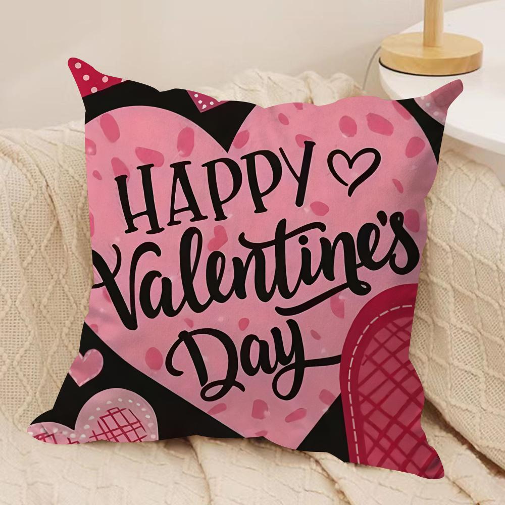Happy Valentines Day Cushion Cover Silky Short Plush DoubleSided Printed Pillow Case for Sofa All Seasons Home Decor Gift