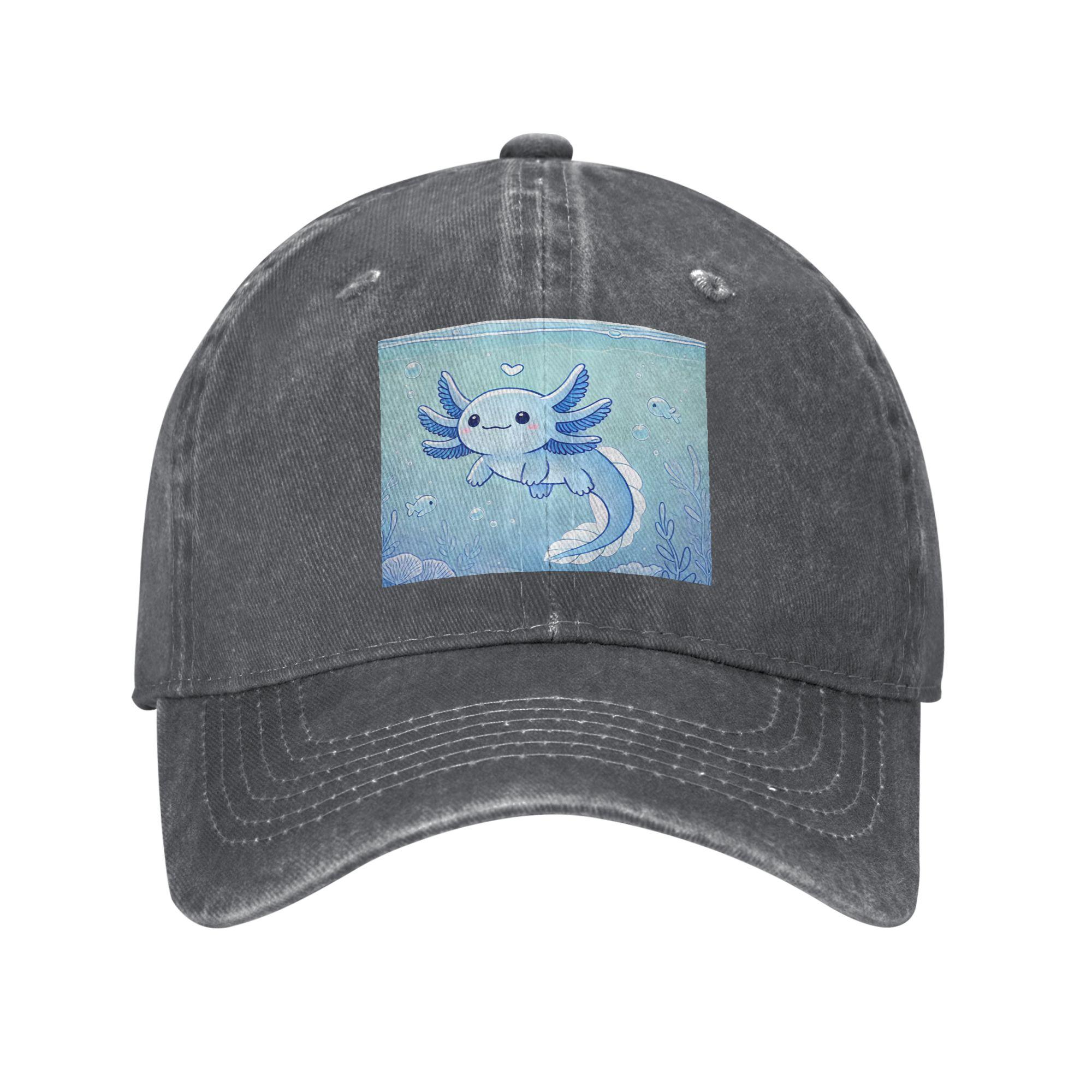 Blue Axolotl Denim Cap Casual Baseball Caps Adjustable Hat Summer Unisex Baseball Hats One Size