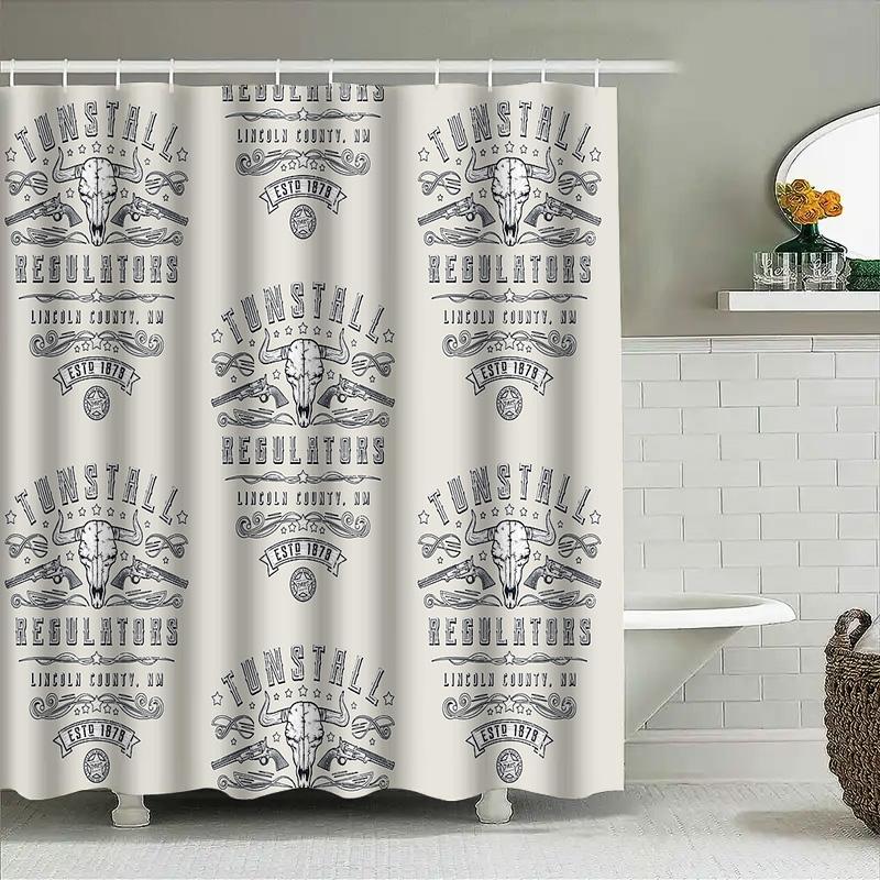 Rustic Western Shower Curtain Cow Skull Desert Landscape Farmhouse Bathroom Decor Vintage Country Home Decor Shower Curtain Set