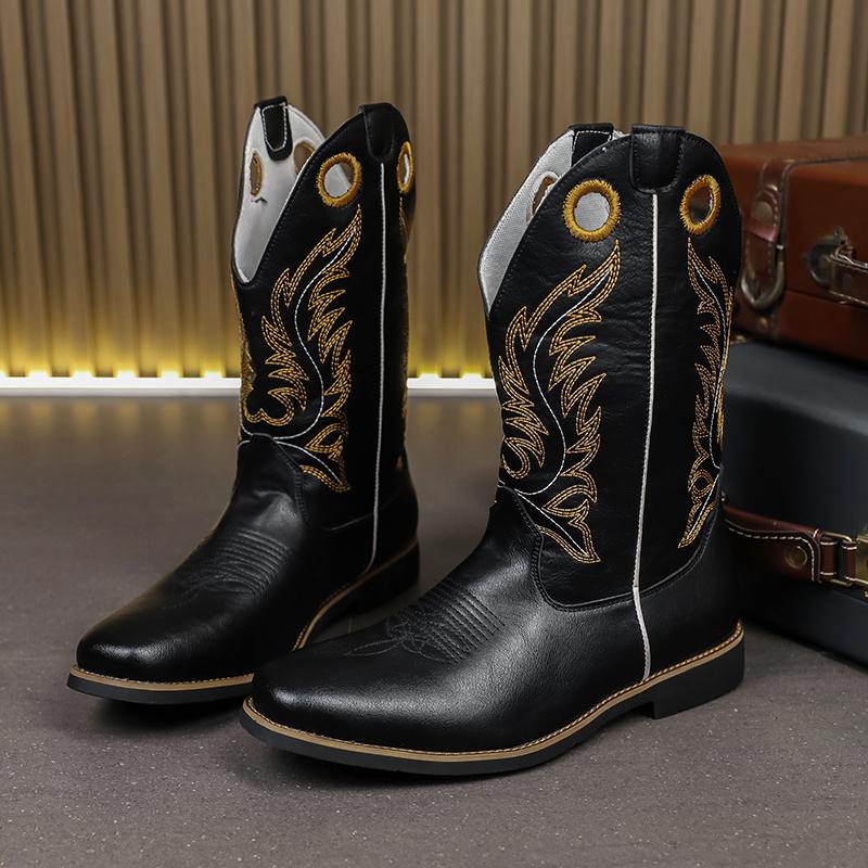 Fashion New Men Business Chelsea Boots Black Brown Men Casual Embroidered High Boots European American Style Knight Boots Sizes 38-48