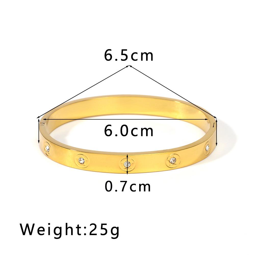 6mm Stainless Steel Zirconia Charm Bangle For Women Gold Color Rhinestone Bracelets