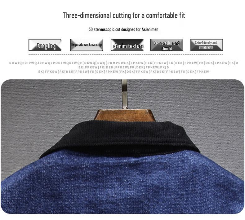 2024 Autumn/Winter Men's Corduroy Patchwork Denim Jacket - Trendy, Loose-Fit American Streetwear Style