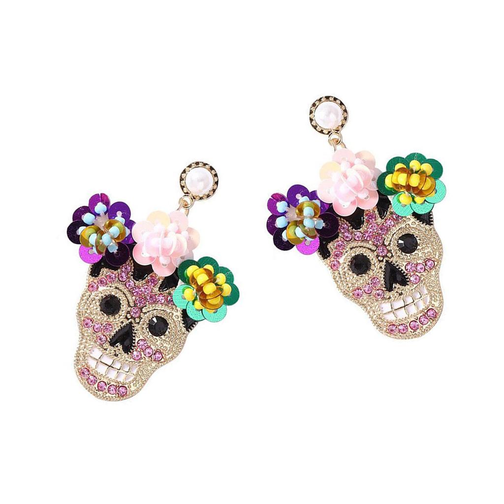 Exquisite Skull Studs Earrings Accessory Elegant Glitter Flower Skull Earrings Zircon Embellished Studs for Party Wear