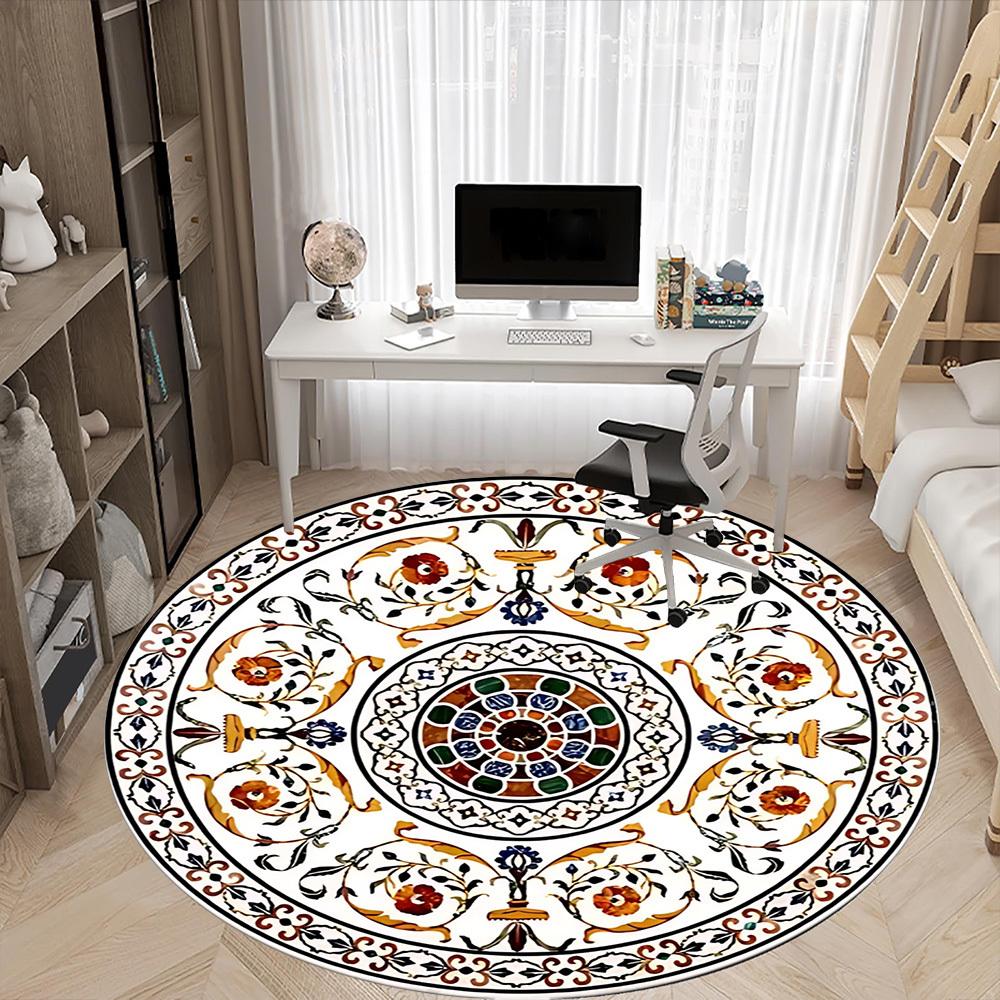 1pc Ornamental Circular Pattern Chair Carpet for Office, Soft, Non-Slip Polyester Mat, Office, Living Room, Bedroom, Durable Polyester Yy251207104
