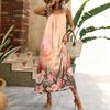 Damen ärmelloses Maxikleid mit floralem geometrischem Print, Spaghettiträger, lässiges Haus-Urlaubs-Kleid, leichtes Sommerkleid