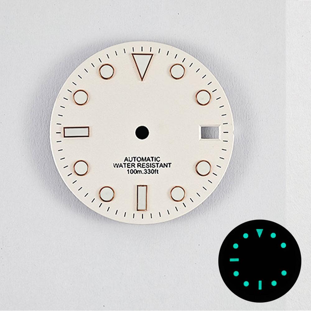 NH35 28,5mm Kein Logo Zifferblatt Steril Leuchtend Weiß Schwarz Blau Grün Für NH35A NH36 Hohe Qualität Roségold Nagel Zifferblatt Teile