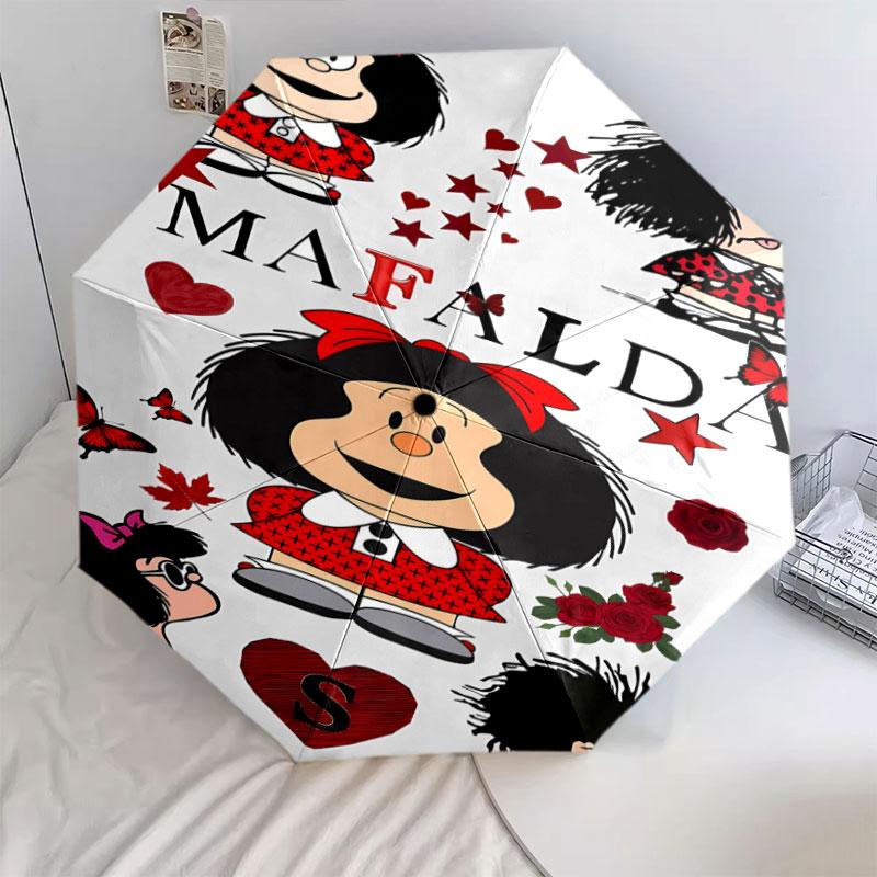 1 PC Automatic Folding Umbrella - Mafalda Pattern Portable Foldable Design With 8 Ribs Christmas Birthday Gifts