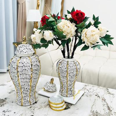Ceramic Checkmate Jar Ginger Jar Porcelain Handicraft Flower Vase Storage Tank Gold Border Geometric Spot Vase Home Decoration