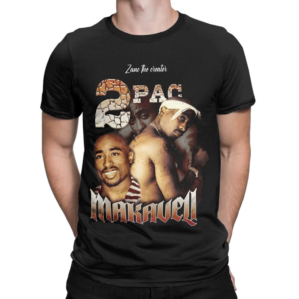 Retro Tupac  2pac Hip Hop T-Shirt Men's Cotton Short Sleeve Rapper Crewneck Summer Top Tee