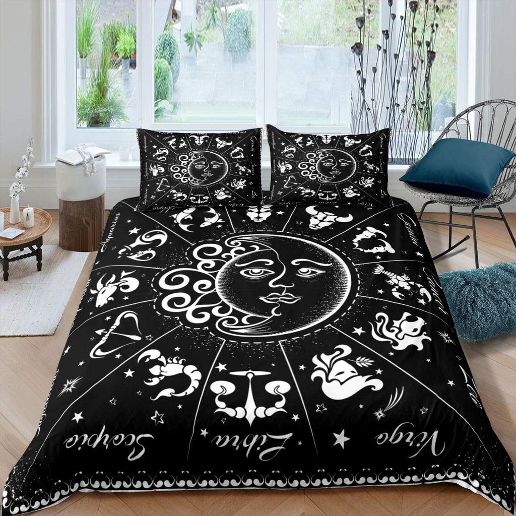 Comforter Sun Moon Queen Bohemian Black And White Print Yin Yang Comforter Galaxy Star Twin Bedding Set