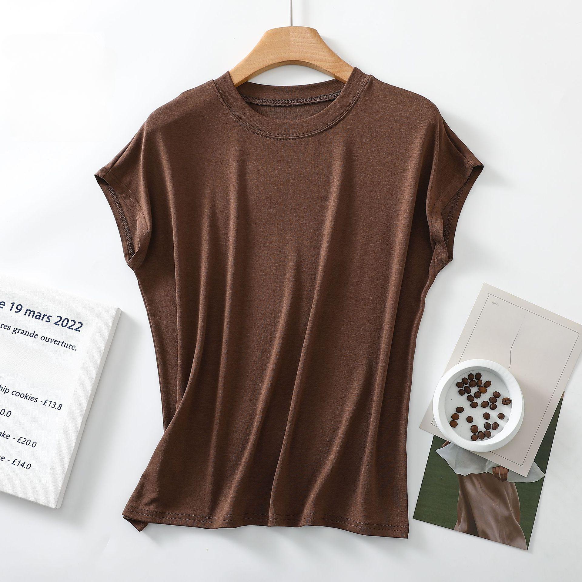 

Футболка без рукавов из эластичного хлопка с круглым вырезом для женщин, летняя, свободная, тонкий топ, большой размер для внутренней верхней одежды, однотонная базовая рубашка XL темно-коричневого