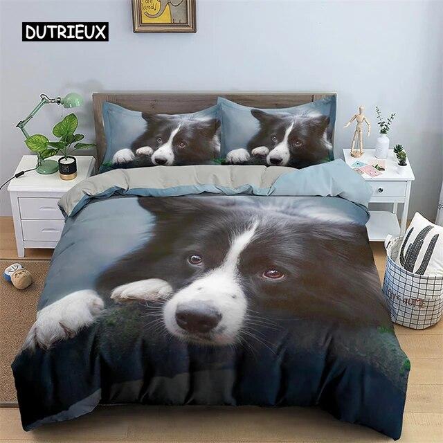 Cute Dog Bedding Set Microfiber 3D Pet Puppy Duvet Cover Animal Theme Quilt Cover Single Queen King For Child Boys Girls Bedroom